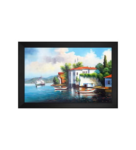 İstanbul Yalıları Motifli Kanvas Tablo 80 x 110 cm Siyah Çerçeve