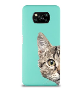 Xiaomi Poco X3 Uyumlu Lansman Kılıf Catface Tasarımlı İçi Kadife Kapak-Su Yeşili (Şeffaf)