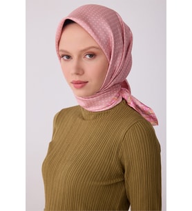 BELLİ PEMBE PUANTİYELİ TİVİL İPEK EŞARP -4326-01