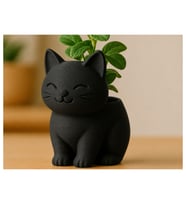 Alvera Sevimli Kedi Saksı – 3D Baskı Figürlü Minik Yeşil Saksısı-Siyah