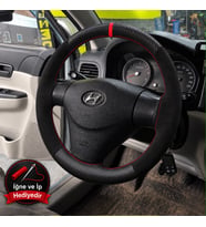 Hyundai Matrix Dikme Direksiyon Kılıfı Alcantara Süet Mat Karbon Kırmızı Yüzük ve Dikiş 2008-2010
