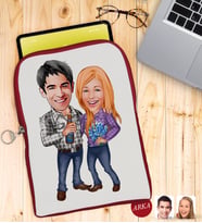 BK Gift Kişiye Özel Sevgililer Karikatürlü Taşınabilir Koruyucu Tablet Kılıfı & Organizer Çanta - Kırmızı-50