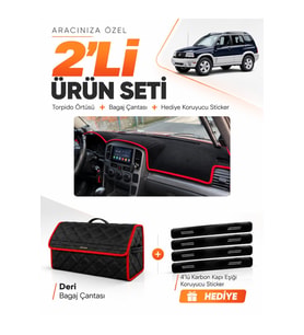 e-biz SUZUKI GRAND VİTARA (2003-2006) Uyumlu Torpido Örtüsü + Deri Çanta - Siyah-Kırmızı - SZ004