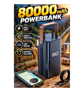 80000 mAh Powerbank – LED Ekranlı Çoklu Giriş Çıkış ve Hızlı Şarj Destekli Taşınabilir Güç Ünitesi