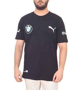 Erkek Bisiklet Yakalı Bmw Baskılı Kısa Kollu Lacivert Tişört Ety-Bmw