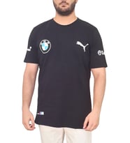 Erkek Bisiklet Yakalı Bmw Baskılı Kısa Kollu Lacivert Tişört Ety-Bmw