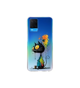 Oppo A54 4G ile Uyumlu Splash Kedi Tasarımlı Şeffaf Silikon Kılıf