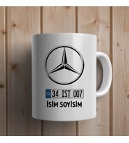 Kişiye Özel İsimli Mercedes Logolu Plakalı Kupa Bardak