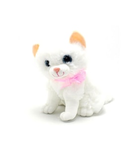 Miyavlayan Sesli Sarı Beyaz Desenli Peluş Kedi (Çok Renkli)