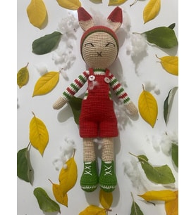 Yılbaşı Tulumlu Tavşik Amigurumi Organik Oyuncak