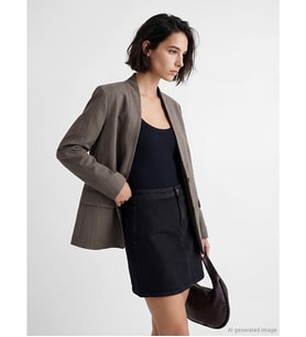 LCW Vision Kahverengi Şal Yaka Çizgili Kadın Blazer Ceket