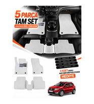 e-biz DACİA SANDERO STEPWAY (2012-2020) Uyumlu EVA Oto Paspas Metal Topukluklu Havuzlu Beyaz