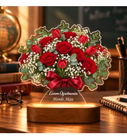 BK Gift Kişiye Özel Kırmızı Gül ve Lale Işıklı Çiçek Buketi LED Lamba