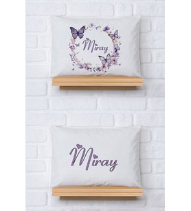 Pia Baby Premium %100 Pamuk İkili İsim Yazılı Kız Bebek Yastık Kılıfı – 35x45 cm Organik Baskı 5090-13 (Ekru)