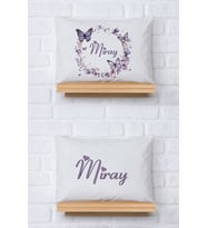 Pia Baby Premium %100 Pamuk İkili İsim Yazılı Kız Bebek Yastık Kılıfı – 35x45 cm Organik Baskı 5090-13 (Ekru)