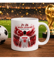 BK Gift Kişiye Özel Türkiye Taraftar Temalı 2026 Dünya Kupası Tasarımlı Beyaz Kupa Bardak -2, Tek Yürek Milli Takım Ruhu