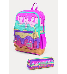 Coral High Kids Pembe Rengarenk Dondurma Desenli 2'li Okul Çanta Seti - Kız Çocuk