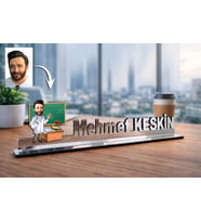 Kişiye Özel Öğretmen Karikatürlü 30 cm Ayna Pleksi Masaüstü İsimlik - Öğretmen Hediyesi Öğretmene Özel Hediye