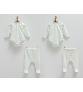 Caramell %100 Pamuk Mini Lamb Body Pantolon Seti 56-62 cm 1-3 Ay Yeşil CRML.YSL.BPK1824