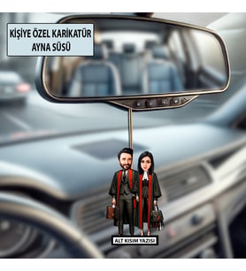 Kişiye Özel 2 Kişilik Avukat Karikatürlü 10 cm MDF Araç Dikiz Aynası Süsü - Avukat Hediyesi Avukata ve Hukukçuya Hediye