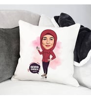 Kişiye Özel Kapalı Kadına Hediye Karikatürlü Yastık