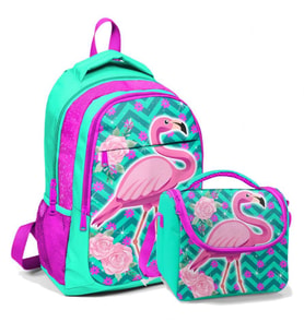 Coral High Okul Sırt Çantası ve Beslenme Çantası Kız Çocuk Yeşil Flamingo