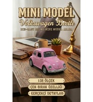 Volkswagen Beetle Vosvos Mini Model Araba 1:38 Ölçek Die-Cast Metal Çek-Bırak Oyuncak 9.5 cm - Pembe