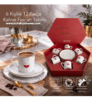 RUBY 6 Kişilik Porselen Türk Kahvesi Fincanı Takımı – Hediyelik, Şık Tasarım (Krem)