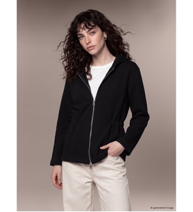 LCW Petite Siyah Kapüşonlu Kadın Fermuarlı Sweatshirt