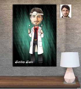 Kişiye Özel Karikatür Baskılı Ahşap Tablo Doktor Dişci Erkek-1 30x40