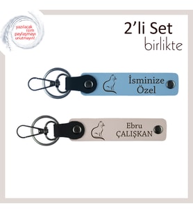 Kedi Annesi Olmanın Gururuna, Tatlı Temalı, Kişisel Deri Anahtarlık, Gök Mavi-Pudra