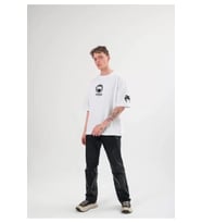 Unisex Bisiklet Yaka Baskılı Oversize T-Shirt - Beyaz