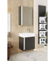 Karen Banyo Kemer 45 Cm, Lavabolu, Aynalı, Banyo Dolabı, Mat Antrasit, Lavabo Dahil