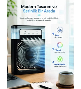 Masaüstü Püskürtmeli Serinletici Fan 5 Sisleme, 3 Fan Hızı, 7 Renk Ambiyans Işığı