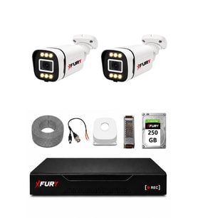 FURY 2 Kameralı 5MP Lens 1080P 6 Warm LED Renkli Gece Görüşlü Güvenlik Kamera Sistemi 250GB 1606