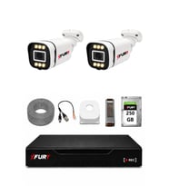 FURY 2 Kameralı 5MP Lens 1080P 6 Warm LED Renkli Gece Görüşlü Güvenlik Kamera Sistemi 250GB 1606