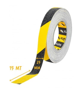 Kupa Kaydırmaz Bant Sarı-Siyah Merdiven Zımparası - 25 mm X 15 mt (Siyah-Sarı)