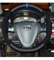 Kia Rio Dikme Direksiyon Kılıfı Alcantara Süet Mat Karbon Mavi Yüzük ve Dikiş JB Nesil-Comfort-Tuşsuz 2009-2011