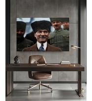 ATATÜRK GÜLERKEN Kanvas Tablo Ev Duvar Salon Ofis Hediyelik Dekarasyon