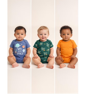 Civil Baby 3 lü Roket Empirmeli Kısa Kol 0-36 Ay Çıtçıtlı Badi - Yeşil