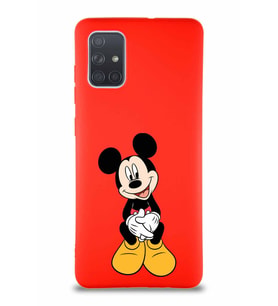 Samsung Galaxy A71 Soft Premier Kapak Mickey Mouse-A Tasarımlı Silikon Kılıf - Kırmızı (Şeffaf)