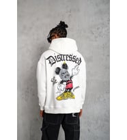 Erkek 3 İplik Pamuklu Kapüşonlu Baskılı Cepli Oversize Sweatshirt Hoodie - Beyaz