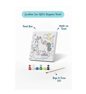 Unicorn Temalı Çocuk Boyama Tuvali Seti – Şövalesiz Eğitici Boyama Seti 20x20 cm