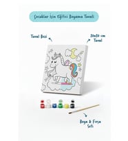Unicorn Temalı Çocuk Boyama Tuvali Seti – Şövalesiz Eğitici Boyama Seti 20x20 cm