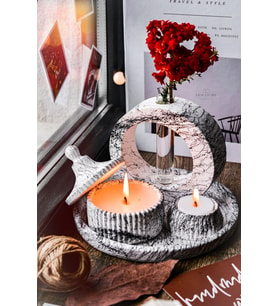 5 Parça Mermer Desen Dekoratif Beton Vazo Ve Vanilya Kokulu Soya Wax Mumluk Takımı