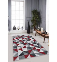 Kırmızı Geometrik Kaymaz Tabanlı Dekoratif Halı PR01 - 100 x 160 cm