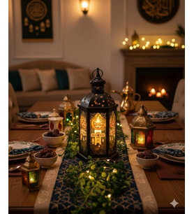 43 cm Ramazan Ledli Siyah Model Tek Mumlu Lüks Fener - Pil Dahil Dekoratif Ramazan Feneri