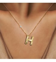 Demas Gold Pırlanta 14 Ayar Altın Kalemli H Harfi Kolye (Sarı)