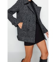 Tasarım Kırçıllı Astarlı Yaka Midi Oversize Ceket Kadın Oversize Geniş Kesim Kırçıllı Kaşe Kaban