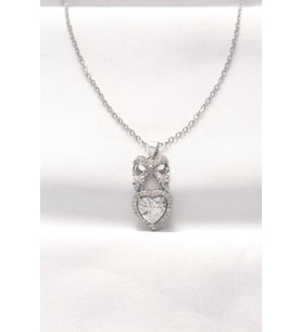 316L Çelik Silver Renk Zirkon Taşlı Kalpli Fiyonk Kolye - TJ-BKO8519